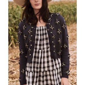 THE GREAT. Floral Embroidered The Petal Bobble Cardigan Sweater